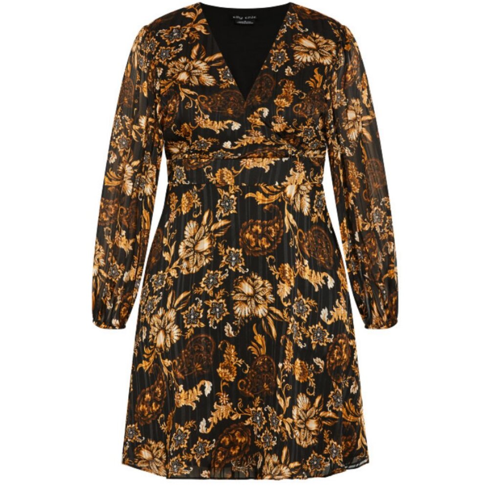NWT City Chic Black Floral Pleated Faux Wrap Mini Dress 18 - Picture 5 of 12